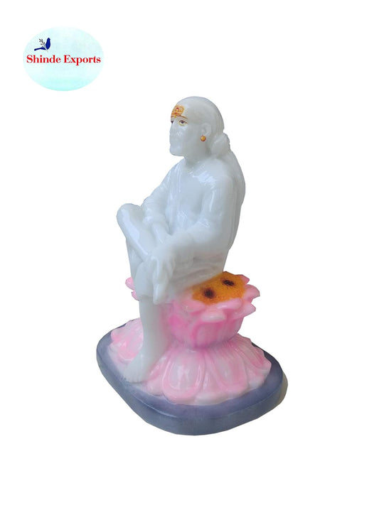 SHINDE EXPORTS Shirdi Sai Baba Marble Idol 4 inches, Superior Glossy and Smooth Finish (White)