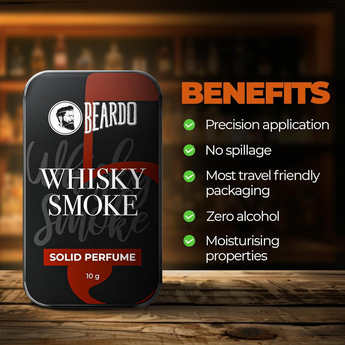 Beardo Whisky Smoke Solid Perfume 10g, & Whiskey Smoke Perfume 50ml (Set of 2) | Strong & Long Lasting Fragrance | For Date Night | Rich and Lasting Fragrance Combo for Men, Ideal for Daily Use