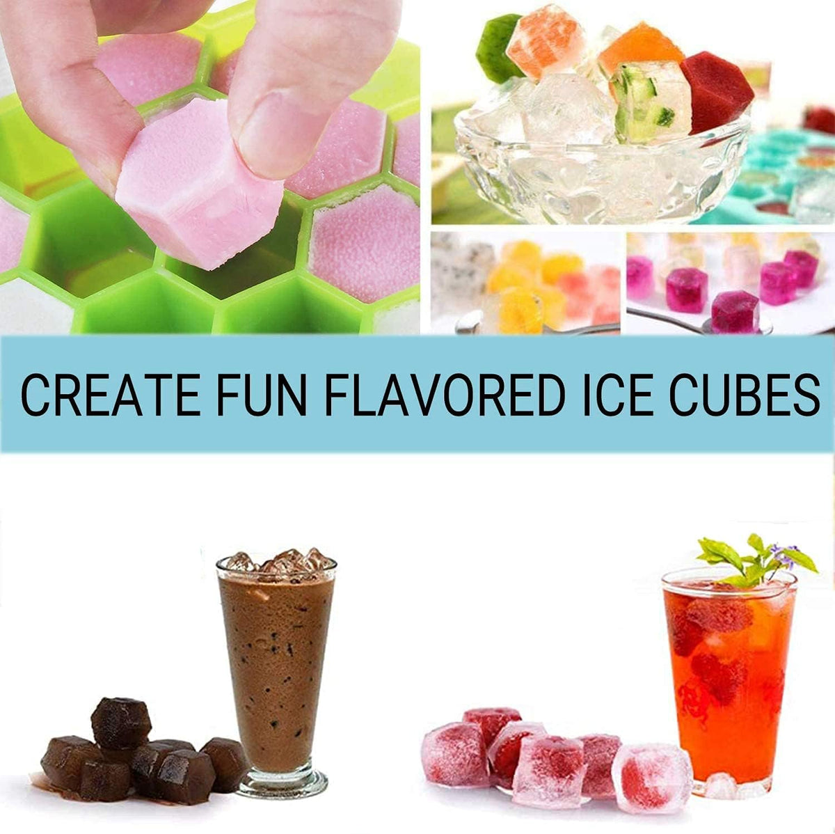 E-COSMOS® Flexible Silicone Honeycomb 37 Cavity Ice Cube Trays for Freezer with Lid Silicone Ice Cube Tray withMoulds Small Cubes Whiskey Fridge Bar Soft Ice Cube Tray (POF 1)