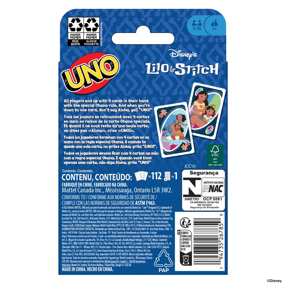 Mattel Games UNO Lilo & Stitch Card Game, Ages 7+, 2-10 Players