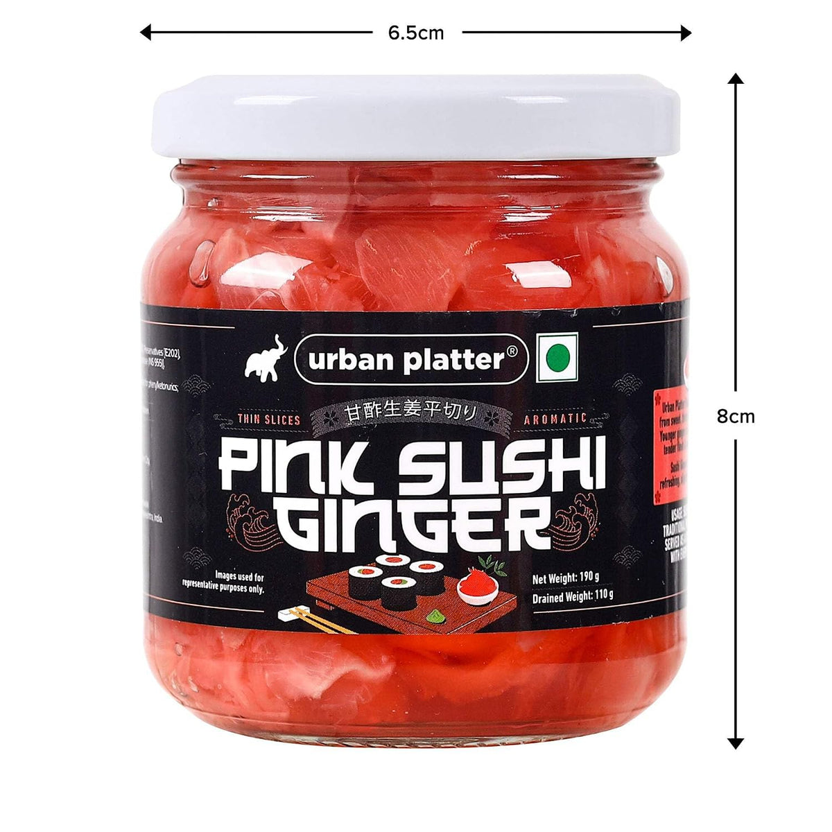Urban Platter Pink Sushi Ginger, 190g, Drained Weight 110g [Gari, Japanese Style Pickled Ginger, Sushi Ingredient, Thinly Sliced, Perfectly Aromatic]