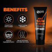 Beardo Max Cooling Gel Sunscreen SPF 60+ PA++++|UVA/UVB Protection | No White Cast |Ultra Lightweight Texture | Non-Greasy |Sunscreen for Men-10g