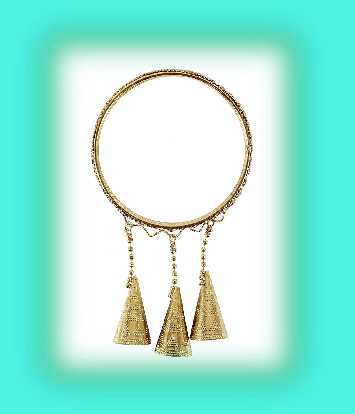 NMII Non-Precious Metal Base Metal with Curved Shaped and Latkan Linked Glossy Finished Kaleere type Kada Set For Women and Girls