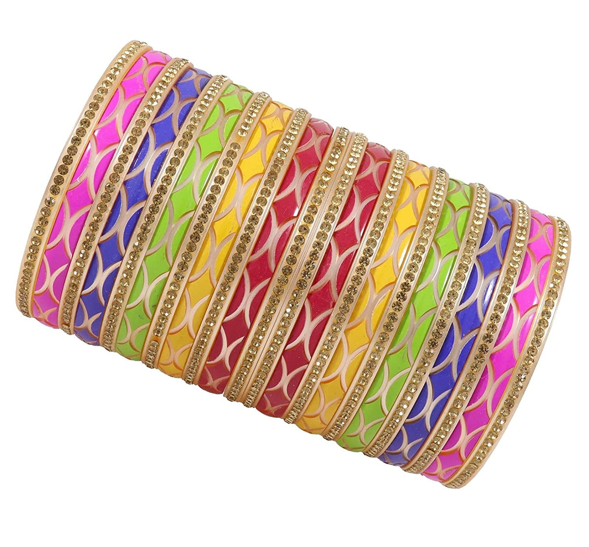 NMII Acrylic (Plastic) with Zircon Gemstone Studded worked Glossy Finished Bangle Set For Women and Girls