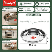 Parage 6 Pieces Stainless Steel Serving Dish Bowl – 11.5 cm Diameter | Heavy Gauge Small Halwa Plates | Durable Mirror Finish for Sweets, Snacks & Serving