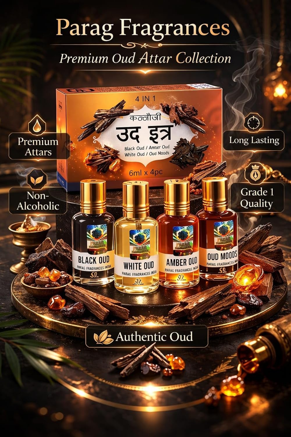 Parag Fragrances Oud 4 in 1 Attar Gift Set of 6ml Each