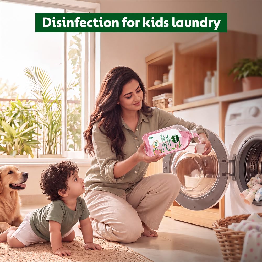 Dettol Plant-Based Disinfectant Liquid 550ml, White Peach & Grapefruit Fragrance – Kids Safe & Pet Friendly | Multi-Purpose Cleaner for Laundry & Floors | Kills 99.99% Germs