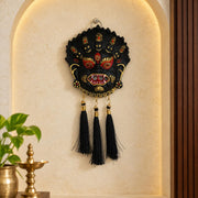 KridayKraft Kirtimukha Nazar Battu Wall Hanging with Tassels, Black Face Mask for Home Entrance, Main Door and Office Décor, Housewarming Gift.
