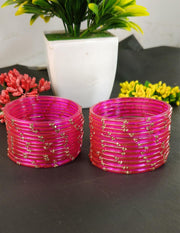 NMII Viral & Trendy Glass Bangles with Zircon Gemstone Work For Women & Girls | Designer Glass ki Chudi | Stylish Kanch Ki Choodi | Stylish Girl's Bangles Bracelet for Wedding, Party - Set of 24