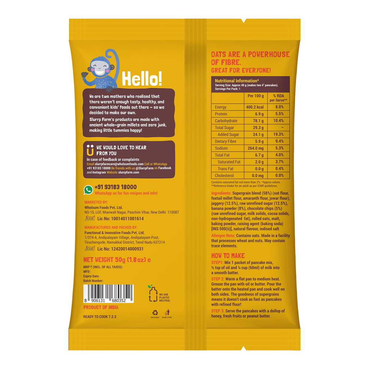 Slurrp Farm Healthy Breakfast and Snacks Trial Pack Combo, Millet Pancake and Dosa Mix, 300g (Pack of 6, 50g each)