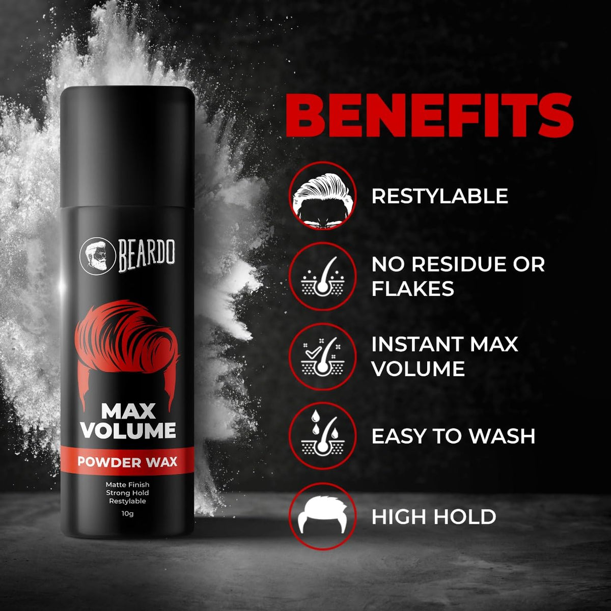 BEARDO Max Volume Powder Wax 10 gm | Strong Hold | Hair Styling Wax Set of 2 Hair Powder 20 g