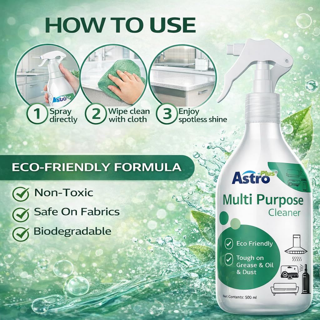 Astro Plus+ Multi Purpose Cleaner 250 ml | Powerful Degreasing Spray for Kitchen, Bathroom, Glass & Car | Tough on Grease, Oil & Dust | Eco Friendly All Surface Cleaner