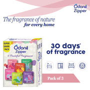 Odonil Bathroom Air Freshener Zipper Mix - 30g (10gx3) | Citrus, Jasmine & Lavender | Instant & Long Lasting Fragrance | Lasts upto 30 days | Germ Protection (Pack of 2)