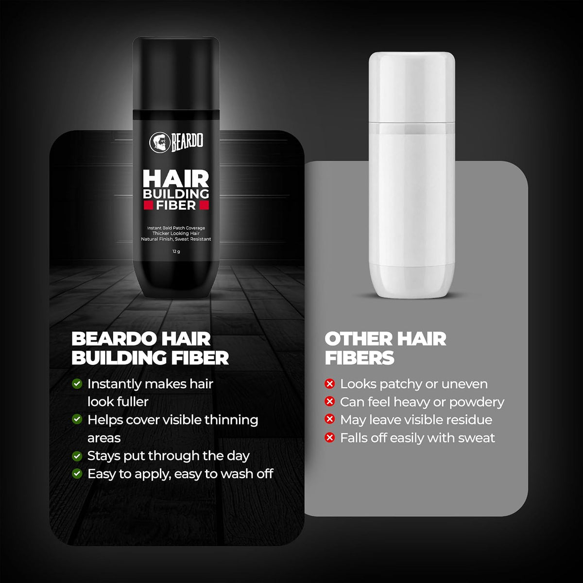 Beardo Hair Building Fiber for Men (12g) | Instant Hair Thickening & Bald Spot Coverage | Natural Salts & Iron Oxides | Sweat, Wind & Rain Resistant | Hyper-realistic hair-like texture | Black