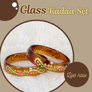 NMII Diamond Glass Bangles Crystal Kada Set For Women & Girls Adorned with Golden Zircon Stones | Trending Girls Bangles Bracelet | Transparent Chudi Kangan For Wedding, Party, Daily, Ethnic- Set of 2