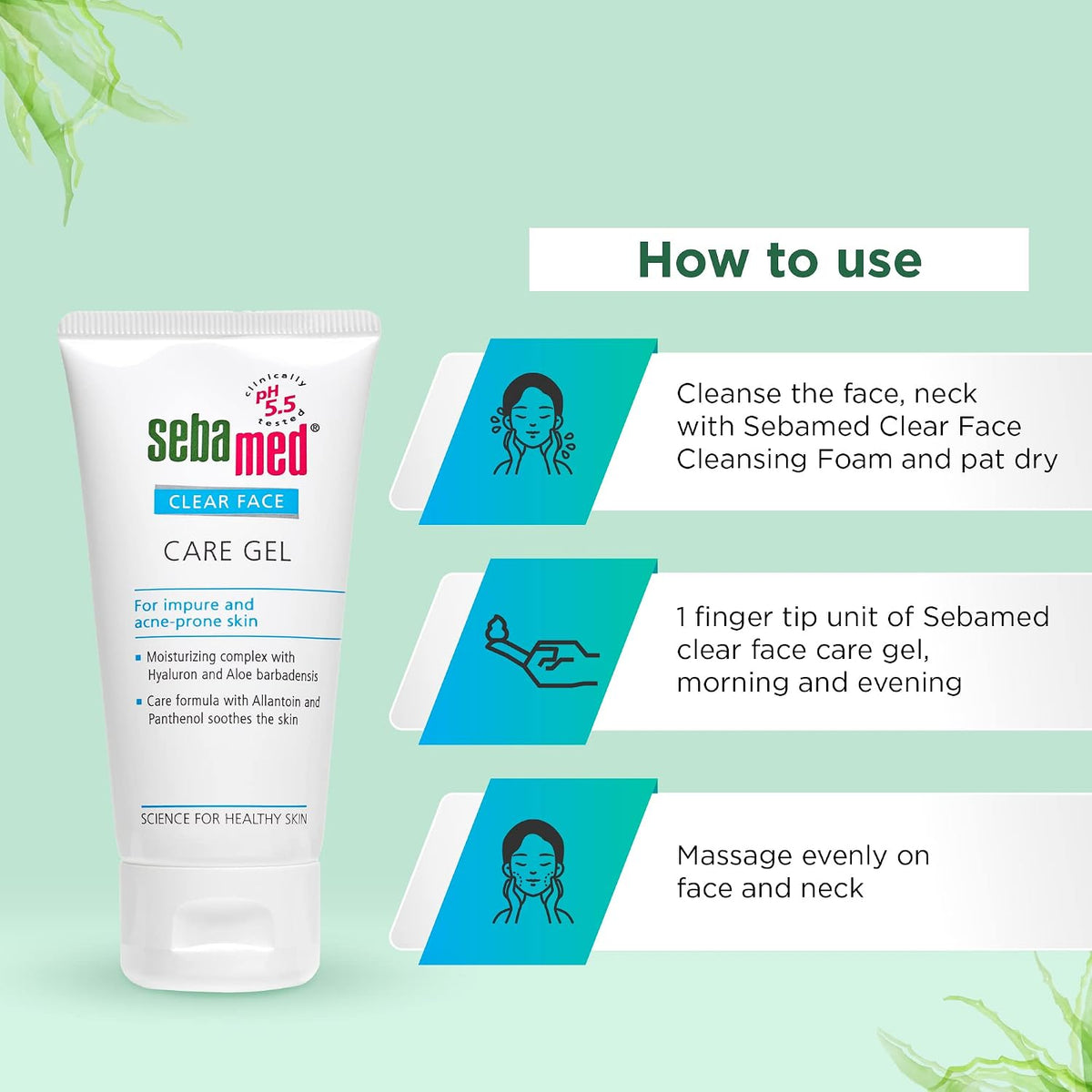 Sebamed Clear Face Care Gel | pH 5.5 |Non-sticky Moisturizer with Hyaluronic acid, Aloe Vera | Dermatologically & clinically tested | 50ml, Pack of 4