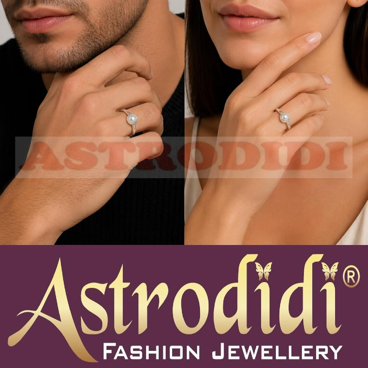 ASTRODIDI Original Certified Pearl Moti Stone Silver Plated Adjustable Ring (Stone Size 6-7 Carat) | Astrological Benefits and Healing Gemstone Ring for Men and Women