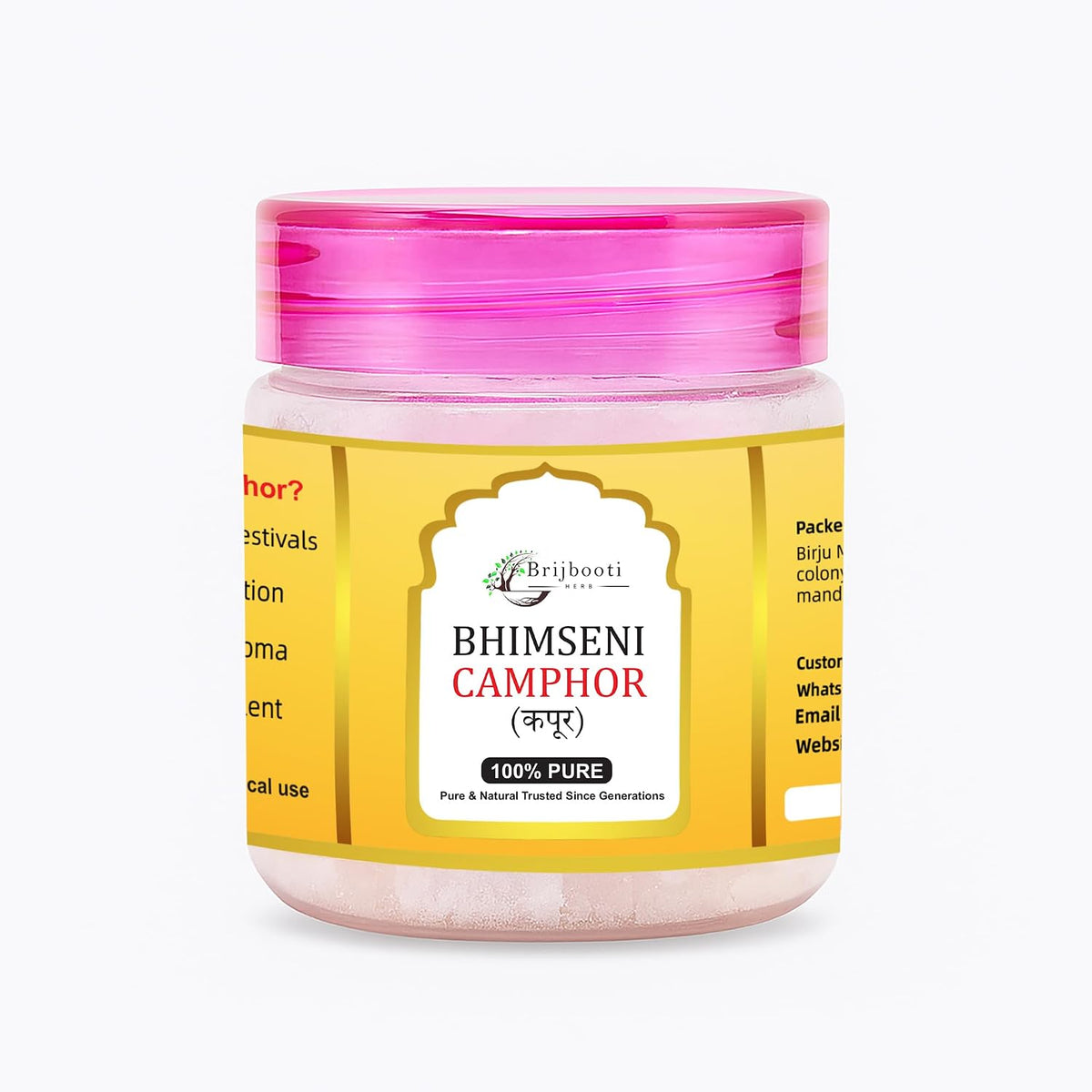 Brijbooti Original Bhimseni Camphor 50g | Bhimseni Kapoor | 100% Pure & Organic Kapoor for Pooja, Aarti, Hawan, Aromatherapy & Air Freshener | Zero Residue
