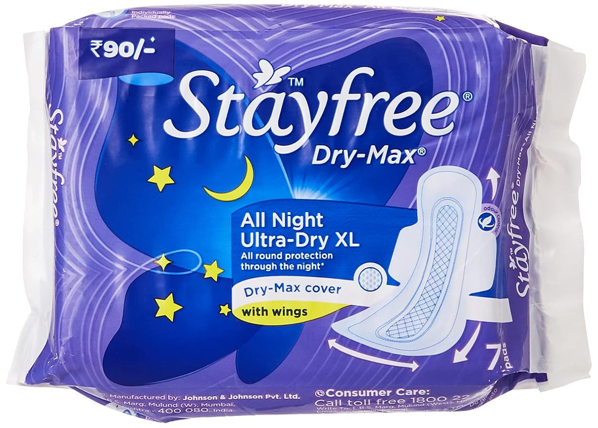 STAYFREE Dry Max All Night XL 7+7+7+7 Wings Sanitary Pad (Pack of 4)