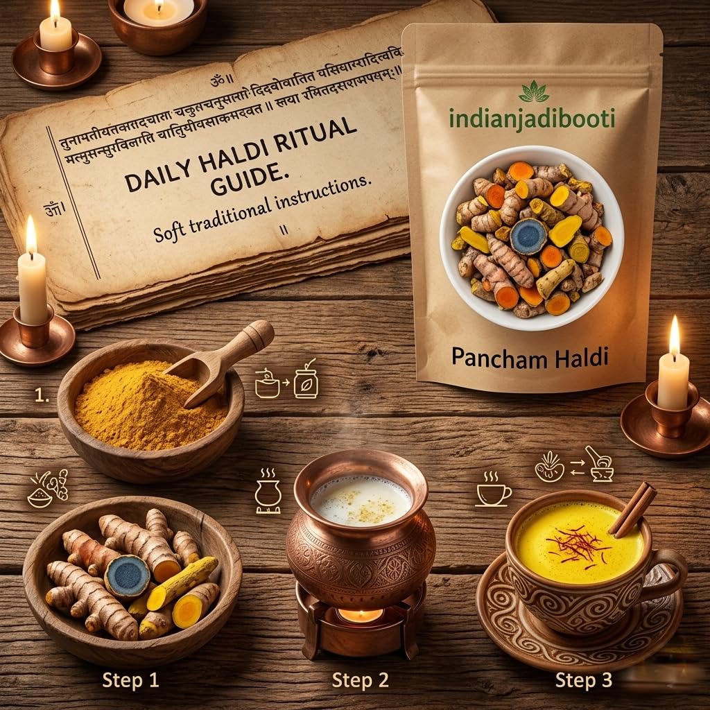 IndianJadiBooti Pancham Haldi (100g) | Premium 5-Turmeric Blend (Kali, Amba, Daru, Selam, Lakadong) | Ayurvedic Golden Milk Mix for Immunity, Joint Pain Relief & Liver Detox | High Curcumin