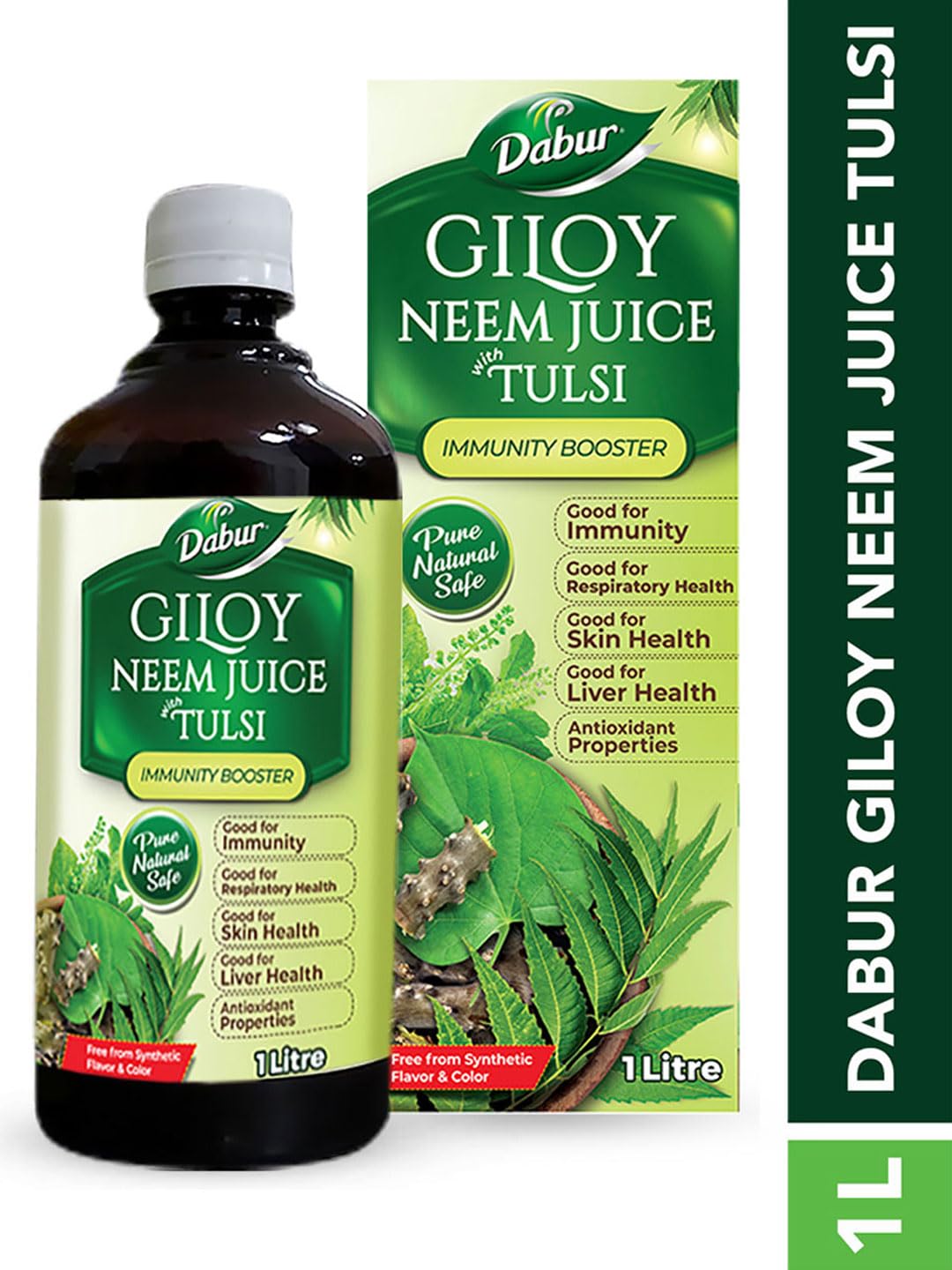 Dabur Giloy Neem Tulsi Juice - 1L | Benefit of 3-in-1 Immunity Boosters| With Power of Giloy, Neem and Tulsi | Pure, Natural and 100% Ayurvedic Juice