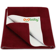 OYO BABY Large Waterproof Baby Dry Sheet 140×100 cm | Extra Absorbent Mattress Protector | Breathable, Soft, Anti-Pilling Fleece | Reusable Lightweight Baby Bed Mat for 0-10 Years - Maroon