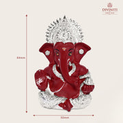 DIVINITI 999 Silver Plated Resin Lord Ganesha Idol for Car Dashboard, Tabletop|Ganesh Statue for Good Luck and Success|Ganpati Murti for Home Decor Mandir, Office Desk Puja Gift Red (8.4x4.2cm)