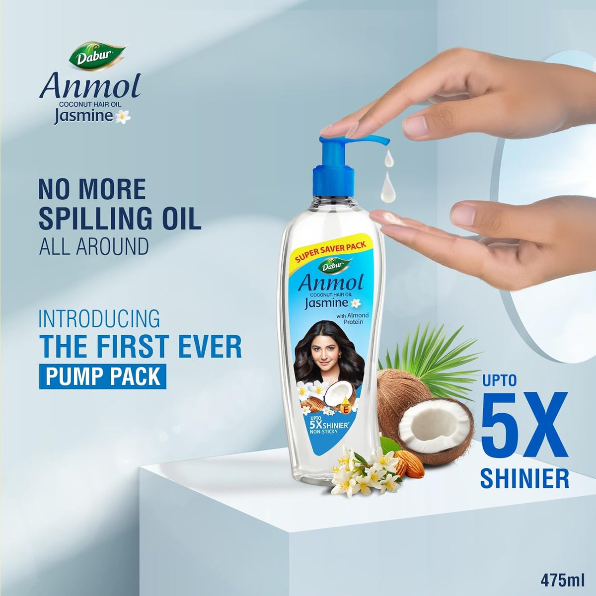 Dabur Anmol Jasmine Coconut Hair Oil, 475ml |Strong, Soft & Shiny Hair (Pack of 1)