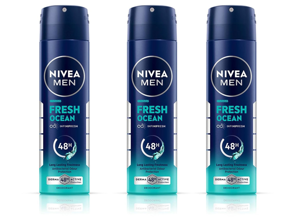 NIVEA Men Fresh Ocean Deodorant Spray 150ML Each (Pack of 3) Deodorant Spray - For Men (450 ml, Pack of 3)