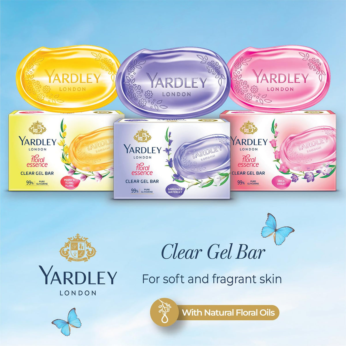 Yardley London Yardley Clear Gel Bar Iris And Violet - With 99% Pure Glycerin And Natural Floral Oils -125Gx3