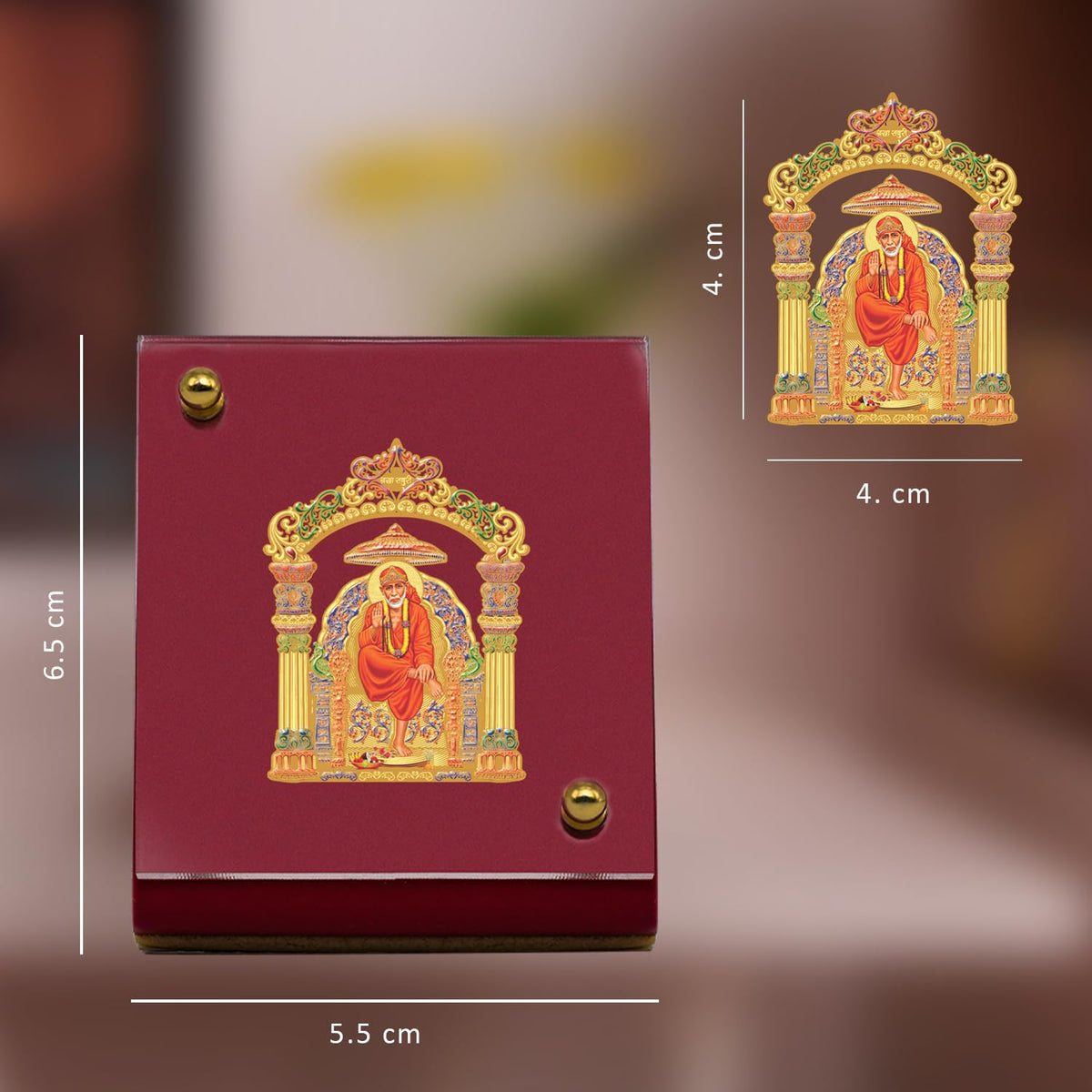Diviniti 24K Gold Plated Sai Baba Frame for Car Dashboard, Home Decor, Table & Office| MDF 1B Royal Car Frame with 24K Gold Plated Foil| Religious Frame for Puja, Festival Gift (6.5 CM x 5.5 CM)
