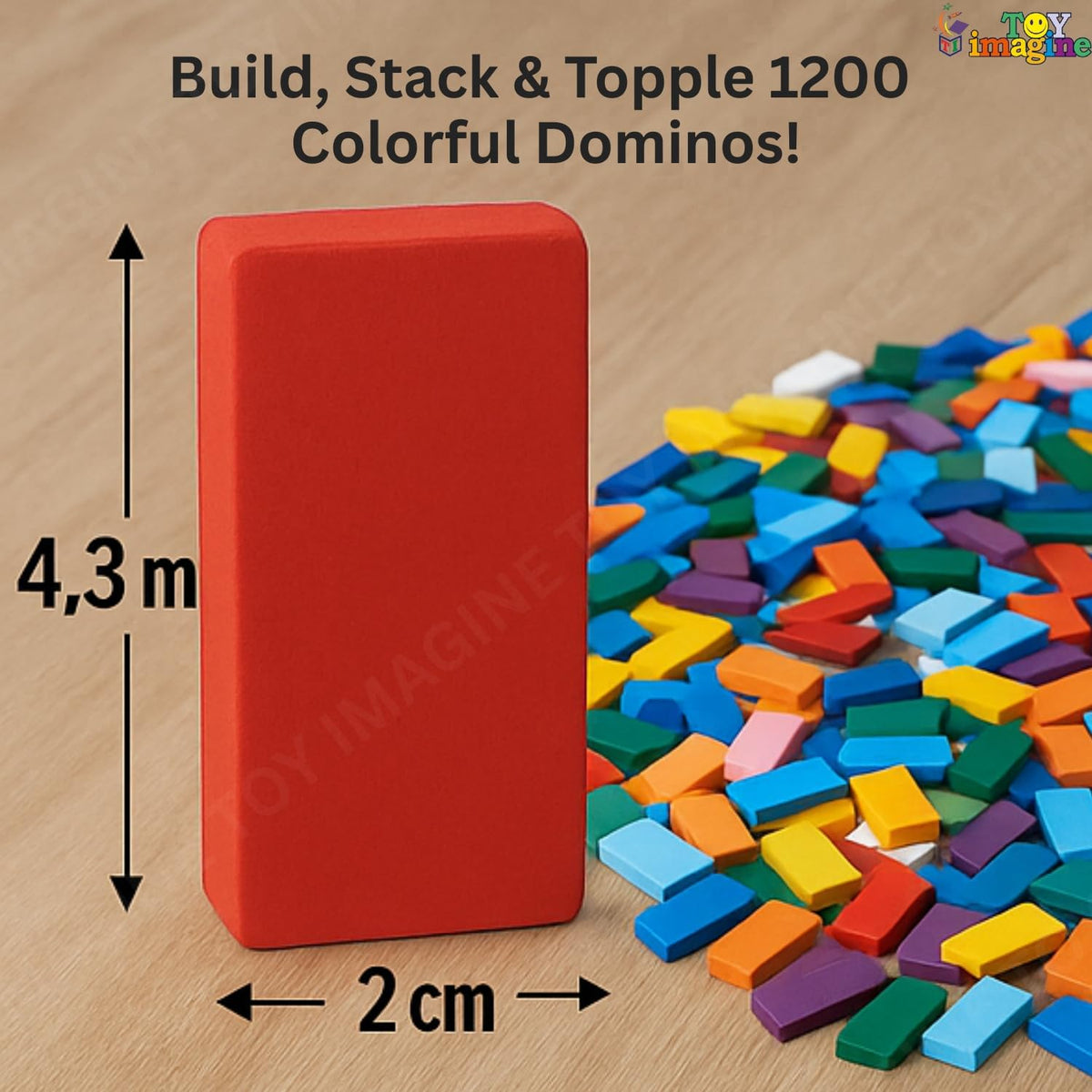 Toy Imagine 1200 Piece Colorful Wooden Domino Block Set for Kids