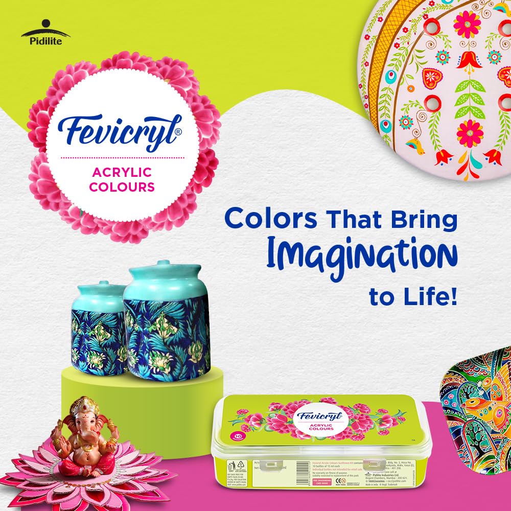 Fevicryl Acrylic Colours Sunflower Kit and Pastel Acrylic Colours Kit Combo | Ideal For Wood, Glass, Canvas, Metal, Plastic| Ideal for Gifting Students, Artists