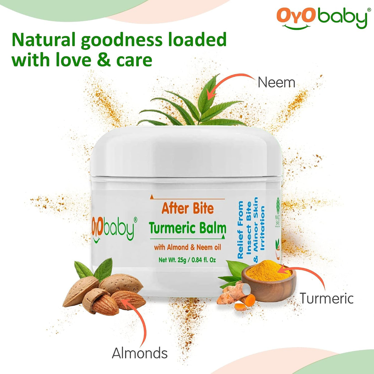 OYO BABY After Bite Turmeric Balm with Almond & Neem Oil for Babies – Relief from Rashes, Mosquito & Insect Bites, 100% Ayurvedic, 25g