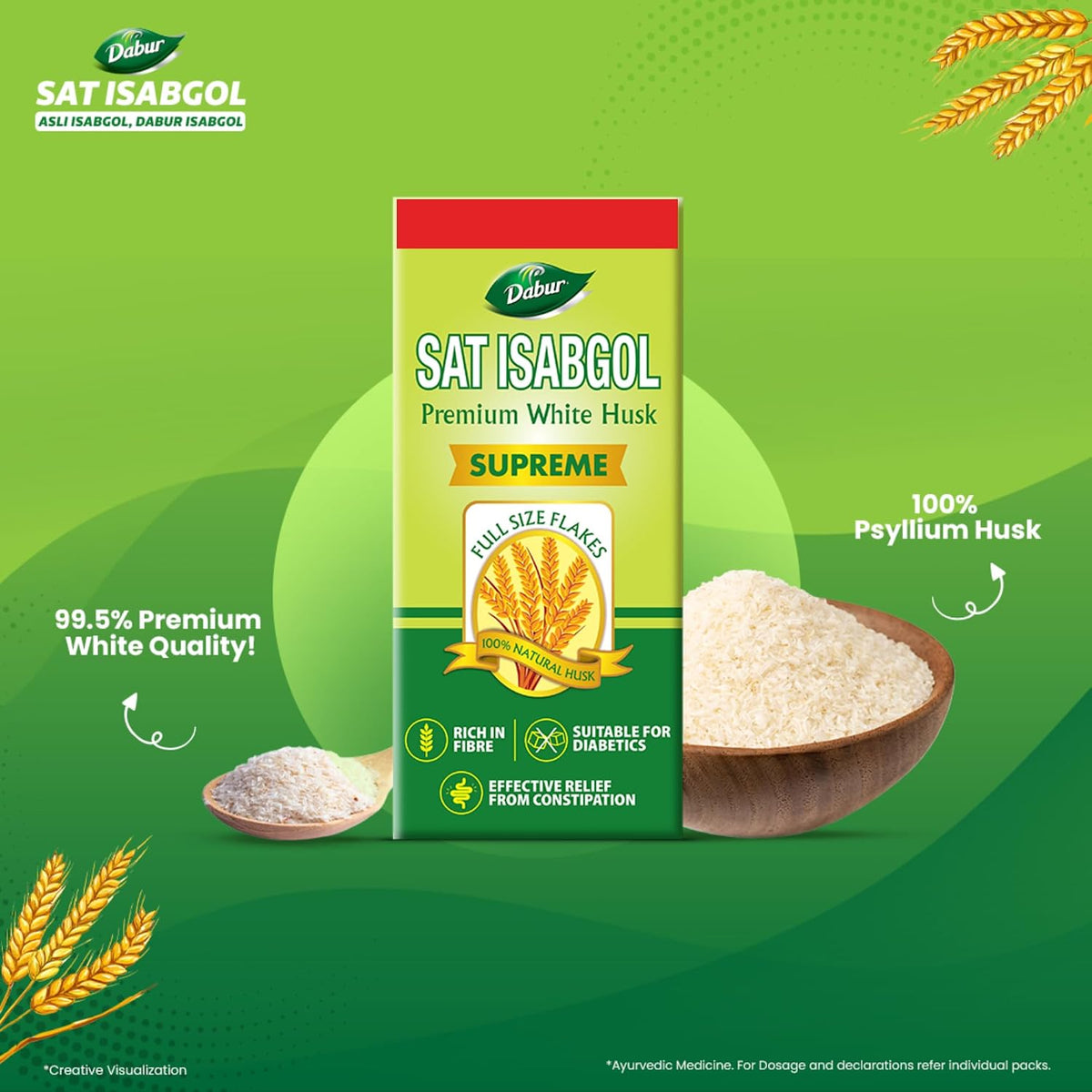 Dabur Sat Isabgol (Psyllium Husk) - 180g | Rich in Fiber | Provides Effective Relief from Constipation & Bloating | Promotes Bowel Health | Non-Habit Forming | 100% Ayurvedic