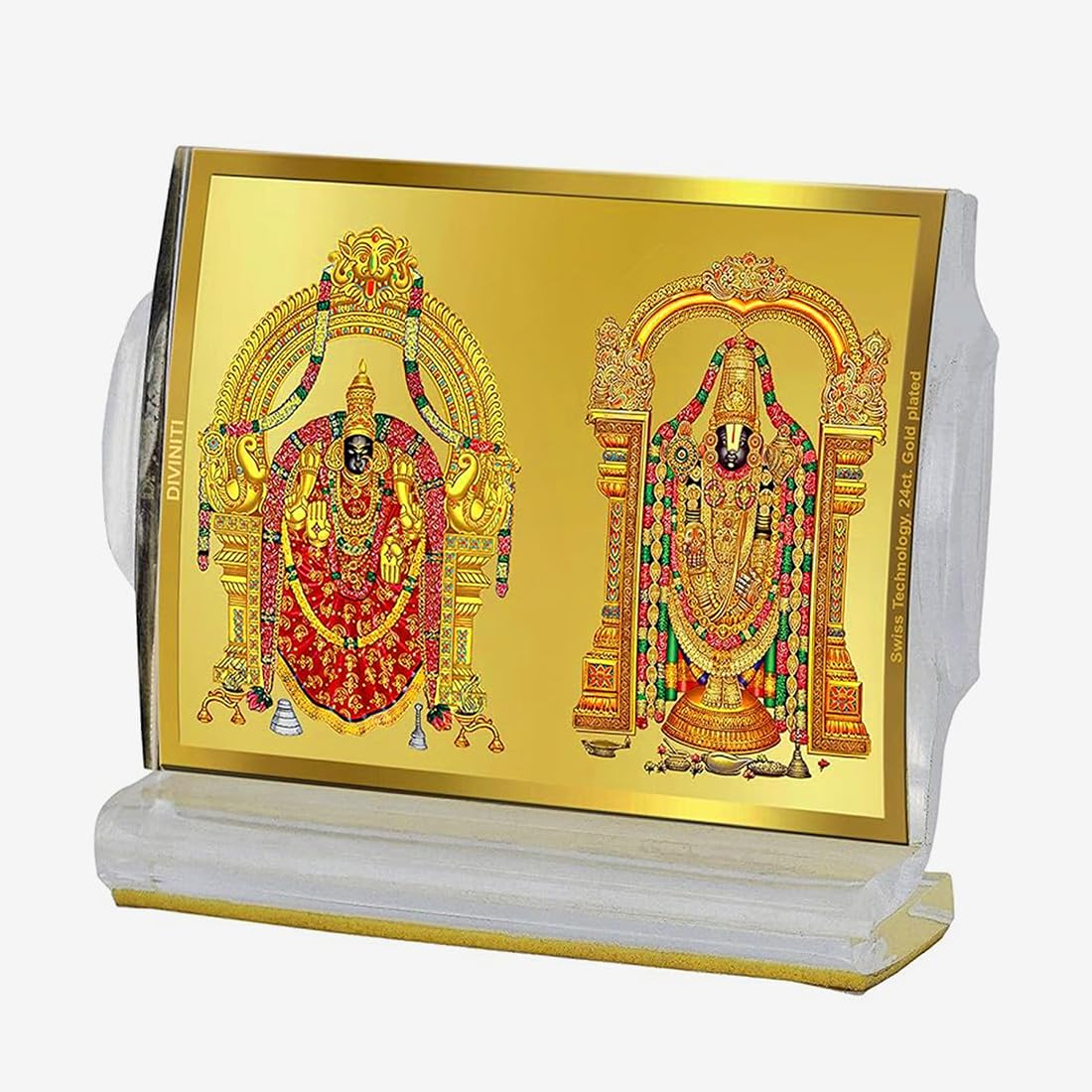 DIVINITI 24K Gold Plated Religious Car Dashboard Frame | Premium God Idol Frame for Car, Home Mandir & Office Table | Spiritual Gift, Decorative Showpiece | Padmavathi Balaji
