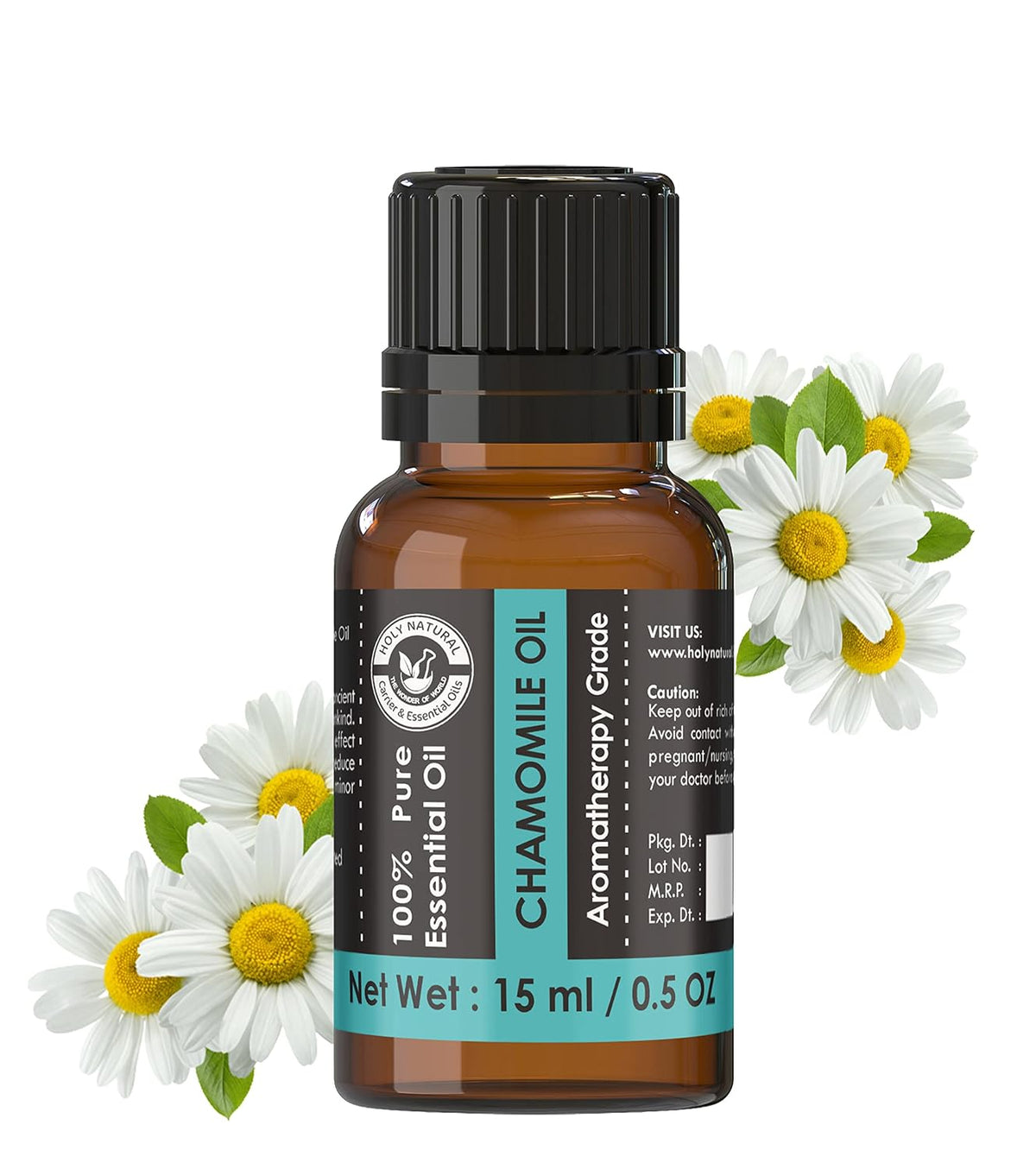 Holy Natural Chamomile Essential Oil 15ml (with Dropper Plug) | Undiluted Therapeutic Grade, For Reduces Blemishes, Evens Skin Tone, Relieves Stress, Better Sleep.