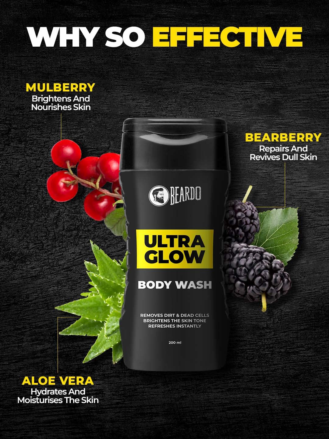 Beardo UltraGlow Body Wash for Men, 200ml (Pack of 2) | Brightens and Lightens Skin Tone | Cleanses and helps lighten Tan | Contains Mulberry & Bearberry Extracts