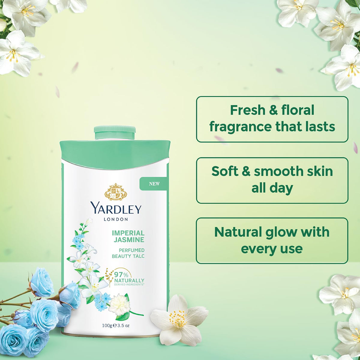 Yardley London Imperial Jasmine Perfumed Beauty Talc, For Fragrant Glow |100g