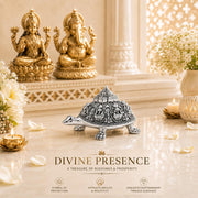 DIVINITI Antique Silver Plated Tortoise Figurine with Gift Box | Decorative Turtle Showpiece with Intricate Design for Home, Office & Table Decor | Gift for Diwali & Housewarming | 4 x 7.5 cm