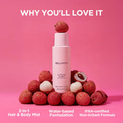 Bellavita Litchi Lust | 2 in 1 Hair and Body Mist | 240ml | Long Lasting Premium Body Mist for Woman, Girl | Water based formulation