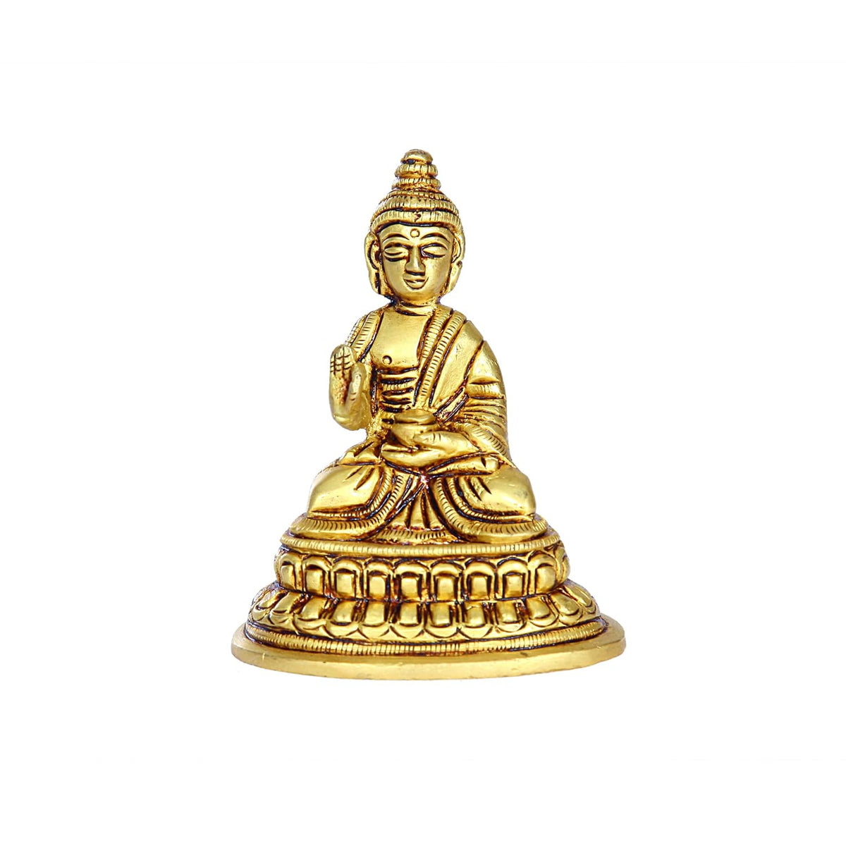 Aalayam Selveer Buddha Statue Brass | Buddha Idol Brass | Brass Buddha Statue | Brass Buddha Idol | Buddha Idol Small | Brass Buddha Small 9 CM Height, Gold Colour 1 No