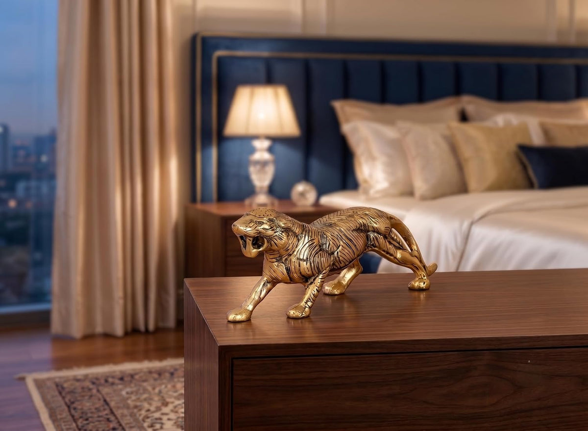 KridayKraft Golden Metal Antique Tiger/Jaguar/Panther/Sher Figurine Table Top Decorative,Feng Shui & Vanstu,Animal Showpiece Figurines...