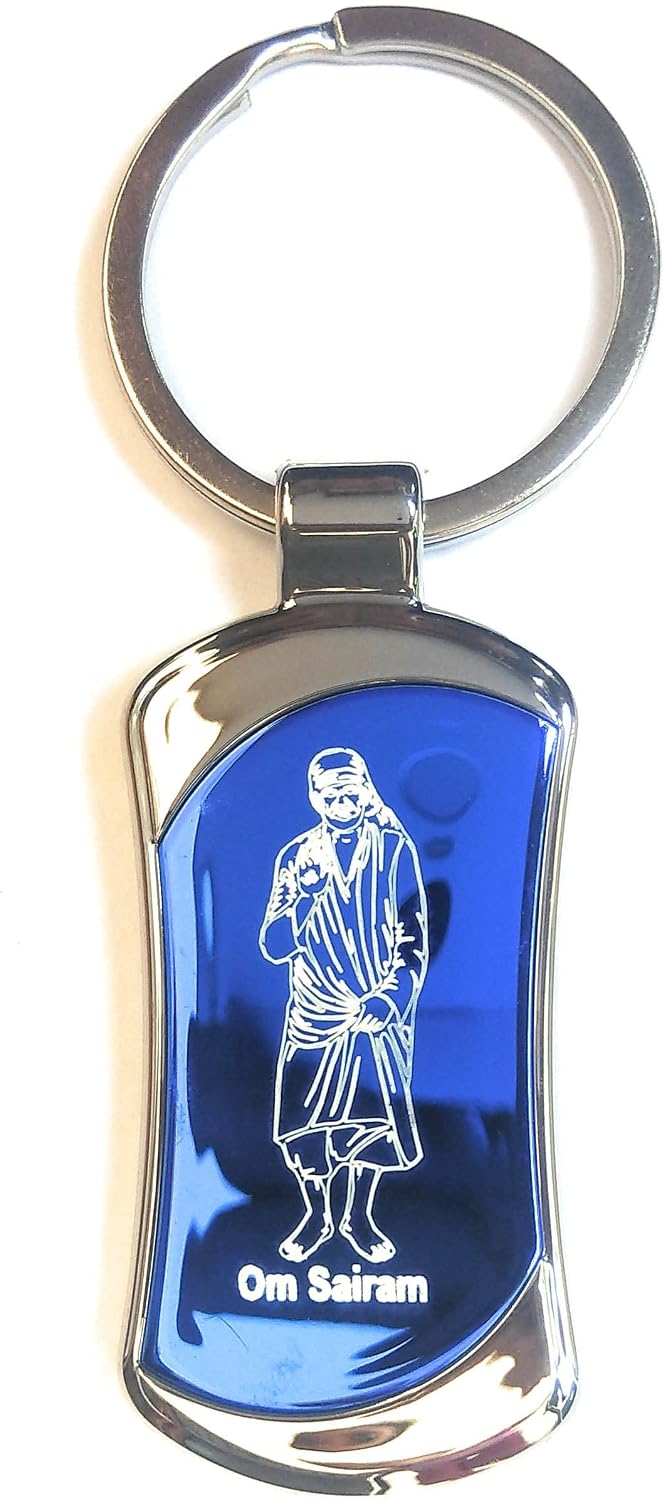 SHINDE EXPORTS Shirdi Saibaba Stainless Steel Metal Keychains for car, Home and Bike (blue standing)