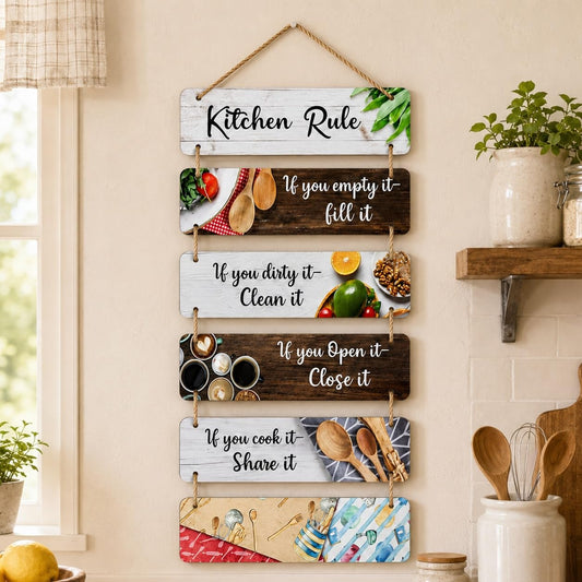 Artvibes Kitchen Rules Printed MDF Wooden Wall Hanging For Cafe | Kitchen | Restaurants | Quotes Decor Item | Kitchen Quotes Wall Hanging | Wall Poster | Modern Artwork | Gift Items (WH_3265N)