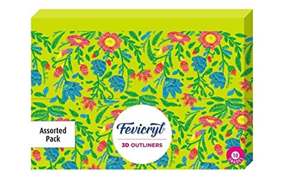 Fevicryl 3D Outliner Colours Fabric & Multi-Surface Paints, Pack of 10