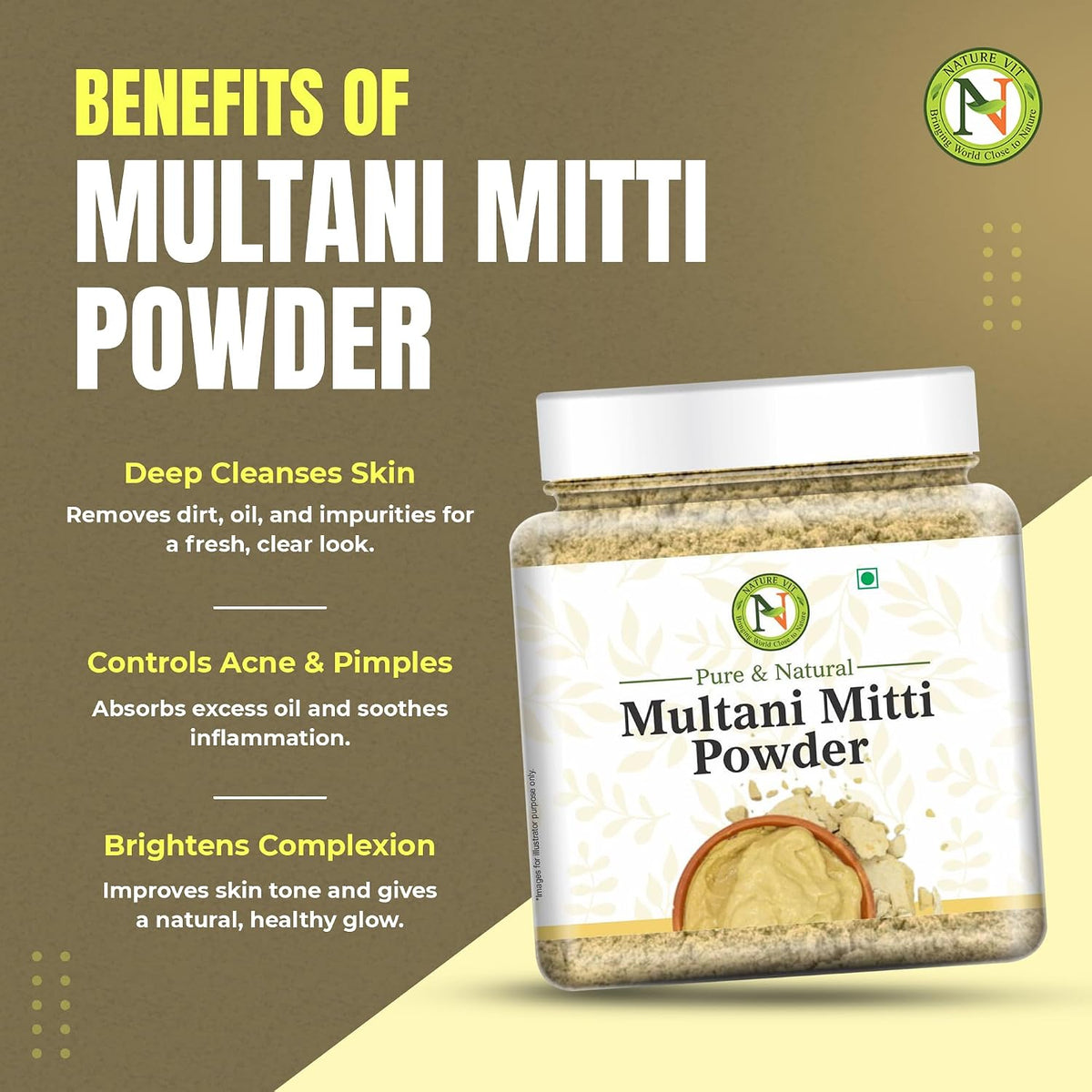 NatureVit Multani Mitti Powder for Face & Hair 250g | Natural Bentonite Clay for Glowing Skin & Oil Control | Fuller's Earth