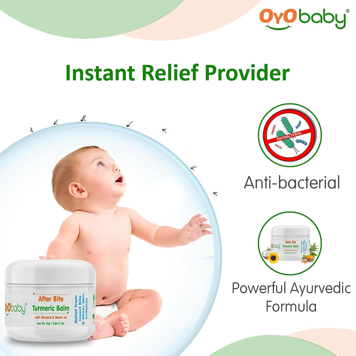 OYO BABY After Bite Turmeric Balm with Almond & Neem Oil for Babies – Relief from Rashes, Mosquito & Insect Bites, 100% Ayurvedic, 25g