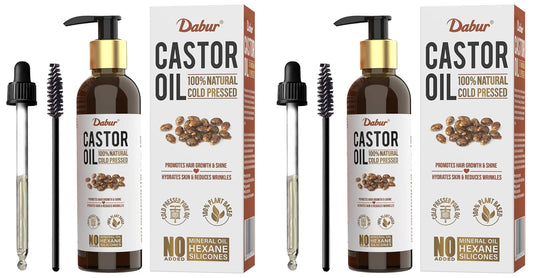 Dabur Castor Oil - 200ml | 100% Natural Cold Pressed Oil | Promotes Hair Growth, Hydrates Skin & Reduces Wrinkles | No Mineral Oil & Silicones (Pack of 2)