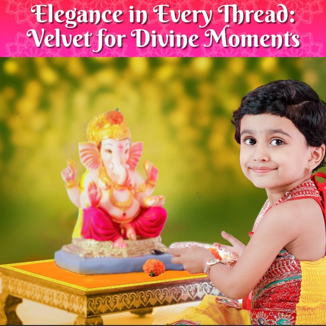 Bhakti Lehar Orange Velvet Pooja Cloth | Aasan for God Idol Sitting, Mandir Shelf, Puja Chowki Table and Home Temple Decoration - Pack of 4 (9 x 13 Inch)